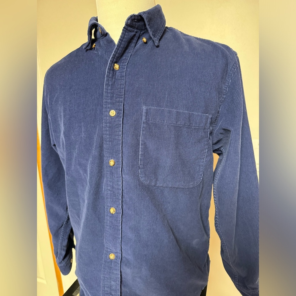 Eddie Bauer Long Sleeve Button Shirt Men's Small Blue Corduroy Vintage Y2K